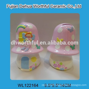 Pink mushroom shape ceramic saving boxes